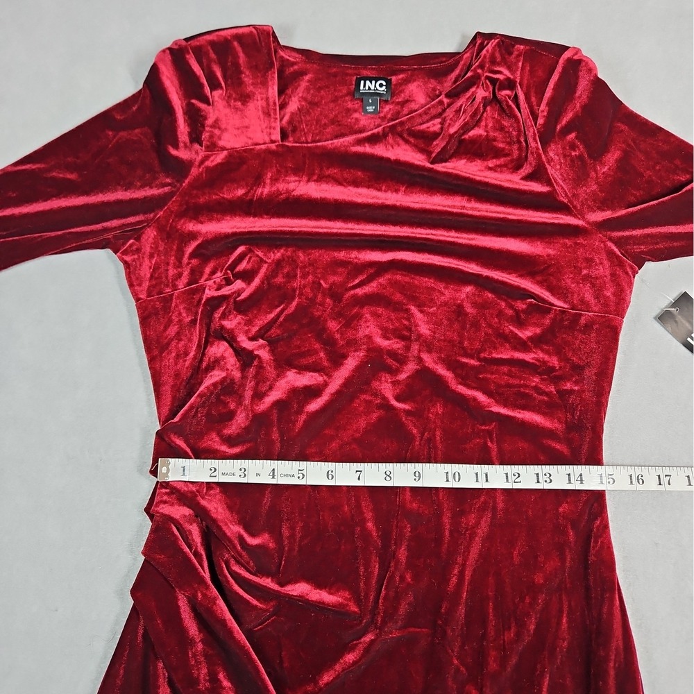 INC Womens Red Velour Long Sleeve Bodycon Dress Size Large NWT - Picture 10 of 12